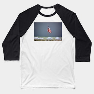 American Flag on Beach Baseball T-Shirt